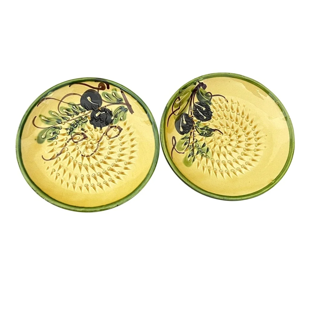 Ceramica de Espana Garlic Grater Plates Set of 2 Yellow Olive Branch Hand Made